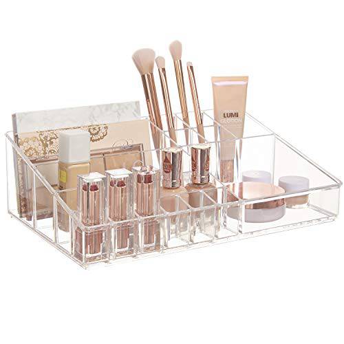 STORi Audrey Clear Vanity Makeup Organizer | 15-Compartment Holder for Brushes, Eyeshadow Palettes, & Beauty Supplies | Stacks on Audrey Storage Drawers | Made in USA