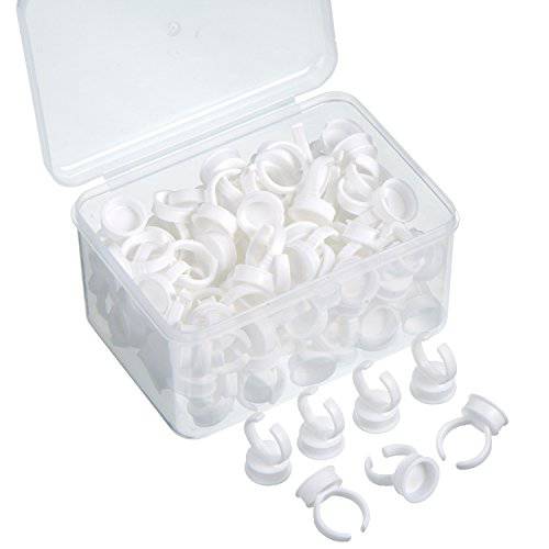 Hestya 95 Pieces Cup Rings Glue Rings Disposable Plastic Tattoo Glue Holder Nail Art Eyelash Extension Makeup Rings with Storage Box
