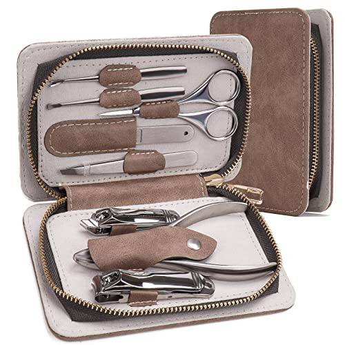 HGINCA Nail Clippers Set Nail Care Kit 8 in 1 Manicure Kit Pedicure Set Stainless Steel Nail Clippers for Women and Men Nail Gift Set with PU Leather Travel Case