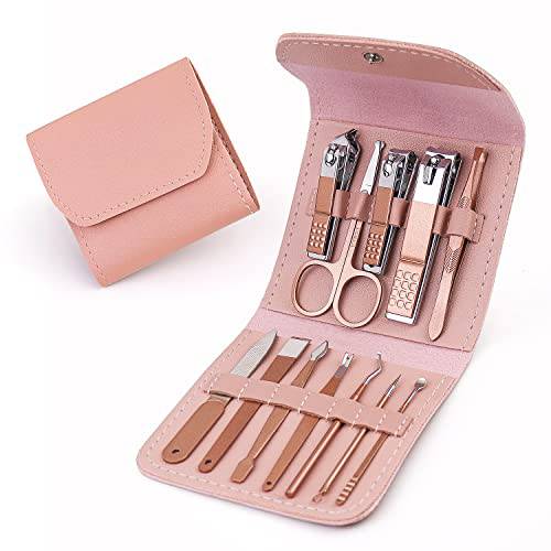 Manicure Set 12 in 1 Pedicure Kit Professional Nail Clippers Nail Kit Manicure Kit Travel For Women - Pink