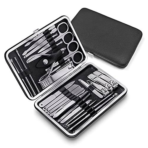 WOAMA Manicure Set 18 in 1 Nail Clippers Set Professional Pedicure Kit Stainless Steel Manicure Tools Nail Care Kit with Glass Nail File Pink