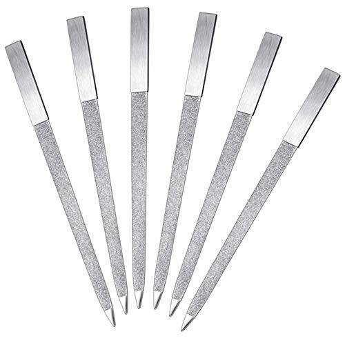 6 Pcs Diamond Nail File 7 Inch Stainless Steel Double Side Nail File Metal File Buffer Fingernails Toenails Manicure Files for Gentle Precise Nail Shaping, Silver