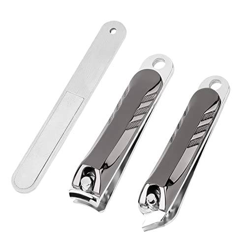 Nail Clippers Set Fingernail Toenail Clippers Set Stainless Steel Nail Clippers Set with 2 Sharp Nail Cutter and 1 Nail File, with Iron Case for Gift, Perfect 3 pcs Nail Clippers Cutter, Gun Black