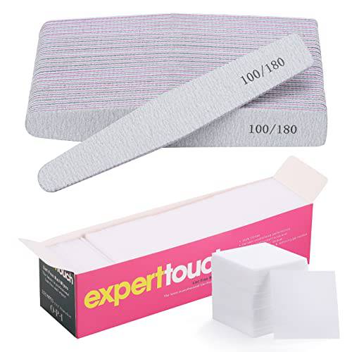 25 Pcs Washable 100/180 Grit Nail Files Double Side Manicure Tools with Lint Free Nail Remover Cotton Pad for Acrylic Nails