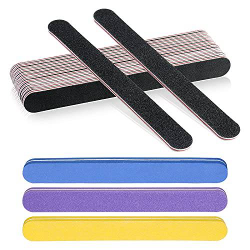 Feyut 18 Pack Professional Nail File 100 180 Grit Double Sided Black Washable Nail Files, Fingernail Files Emery Emory Boards for Nails