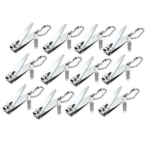 12 Pcs Nail Clippers for Fingernails by YWQ - Swing Out Nail Cleaner / File - Popular Gifts for Men & Women - Best Sharp Stainless Steel Clipper - Wide Easy Press Lever
