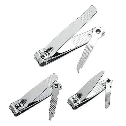 3 Pcs Stainless Steel Fingernail Clipper and Toenail Clipper by QLL - Swing Out Nail Cleaner/File - Sharpest Stainless Steel Clipper - Wide Easy Press Lever - Best Quality Nail Cutter