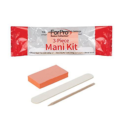 ForPro Basics 3-Piece Manicure Kit, White Wood Nail File 100/180 Grit, Orange Mini Buffer 100/180 Grit, Wood Stick, Individually-Packed, 300-Count