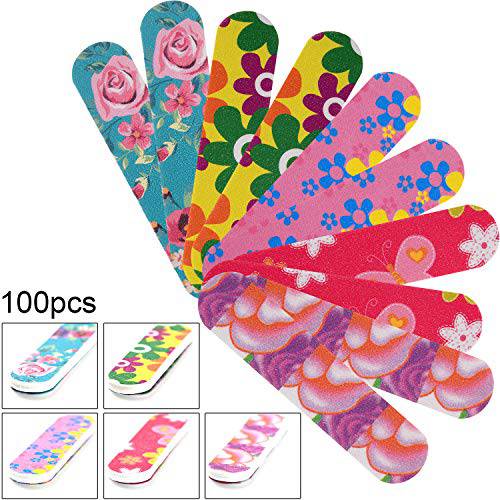 100 Pieces Mini Nail Files Double Sided Emery Boards Nail File and Buffers Nail Tools for Women Girls, 5 Colors
