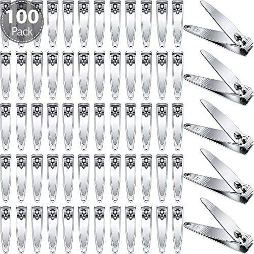 100 Pieces Nail Clippers Flat Toenail Clippers Stainless Steel Fingernails Pointed Manicure Pedicure Sturdy Trimmer Set for Men and Women