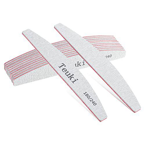 Teuki Professional Nail File 180/240 Grits Double Sided Washable Nail File, 12pcs Fingernail Files Emery Emory Boards for Nails