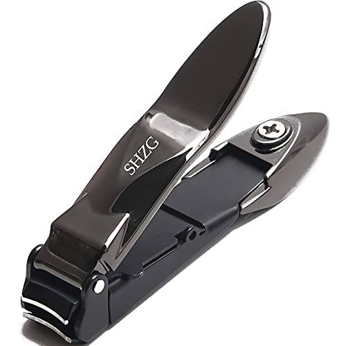 SHZG Large Nail Clipper with Catcher, No Mess Anti Splash Fingernail Toenail Clipper, Sharp and Heavy Duty Nail Cutter for Men and Women (Black)