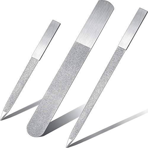 3 Pieces Diamond Nail File Set Stainless Steel Double Side Nail File Metal Sapphire Buffer File Manicure Files for Salon Home and Travel (Silver)