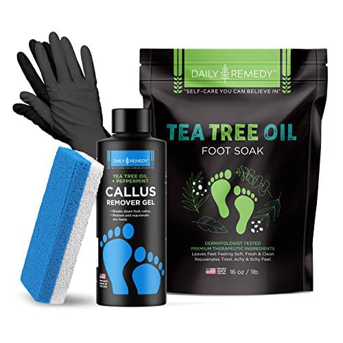 Daily Remedy Callus Remover Kit Includes Tea Tree Oil Foot Soak Callus Remover Gel & Pumice Stone Professional Callus Scrubber to Remove Tough Callouses Dry Cracked Heels Pedicure Products for Feet