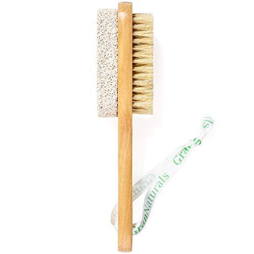 Foot Brush & Pumice Stone with Handle - Callus & Corn Remover, Exfoliator & Scrubber for Dry, Dead Skin on Feet - Natural Bristles & Stone with Wooden Handle - Men & Women