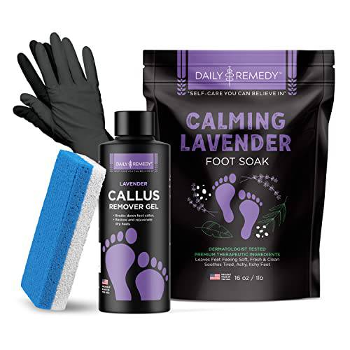 Daily Remedy Callus Remover Kit includes Calming Lavender Foot Soak Callus Remover Gel & Pumice Stone Professional Callus Scrubber To Remove Tough Callouses Dry Cracked Heel Pedicure Products for Feet
