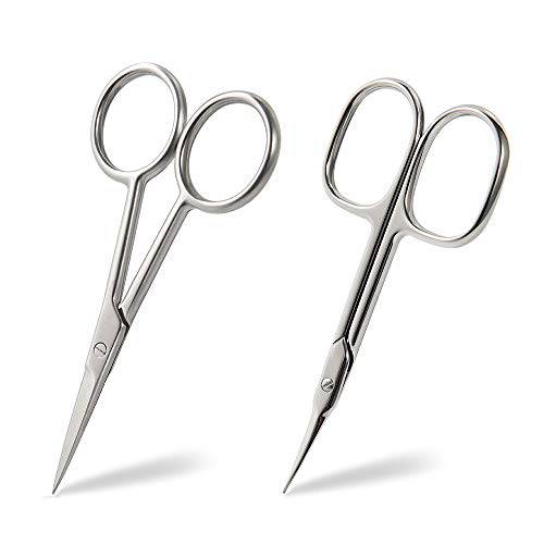 BEZOX Small Scissors 2 PCS Set - Nail Cuticle Scissors/ Manicure Scissors Kit - Straight and Curved Blade Beauty Scissor for Beard/ Mustache, Nose Hair, Ear Hair, Eyelashes and Eyebrow Trimming