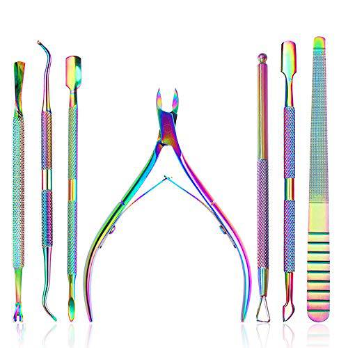Kalolary 7Pcs Cuticle Nippers and Cutter Kit, Ingrown Toenail File, Triangle Nail Polish Remover Cuticle Pusher Trimmer Stainless Steel Manicure Tools Set for Fingernails and Toenails