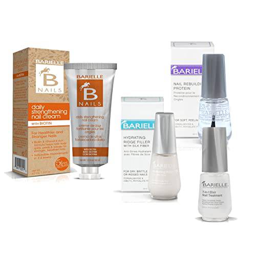 Barielle 4-PC Stronger Healthy Nails Bundle: Includes Daily Nail Strengthening Cream, 7-in-1 Nail Elixir, Hydrating Ridge Filler & Nail Rebuilding Protein