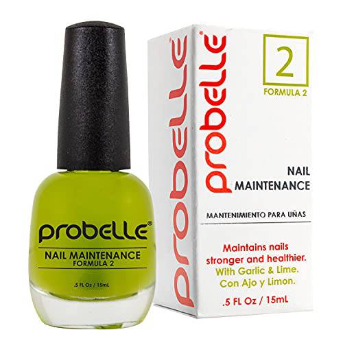Probelle Formula 2 Nail Maintenance with Garlic and Lime, Nail Hardener and Strengthener with Fungal Protection and Color protection .5 fl oz/ 15 mL