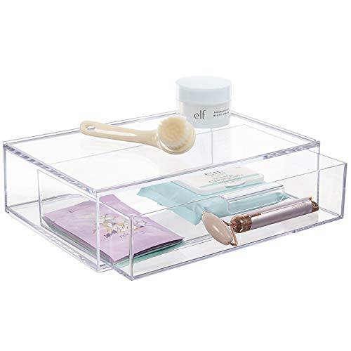 STORi Audrey Stackable Clear Plastic Organizer Drawer | 12-Inches Wide | Organize Eyeshadow Palettes, Cosmetics, and Beauty Supplies on a Vanity | Made in USA
