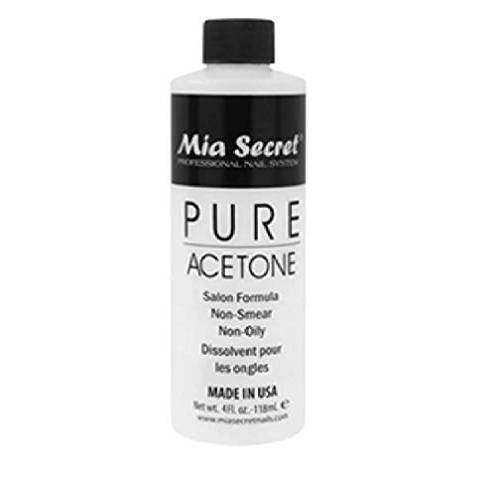 Mia Secret Nail Polish Remover, 100% Pure Acetone, 4 Fl. Oz. Safe and Gentle Cuticle Remover Liquid, Quick and Effective Formula, For Natural, Acrylic, and Sculptured Nails,