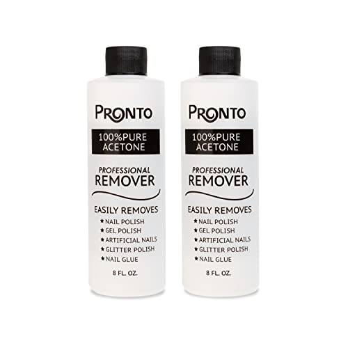 Pronto Acetone Nail Polish Remover - 2pc 100 Percent Pure Acetone with Quick Effect & Professional Formula for Removal of Nail Art, Nail Glue & Natural, Gel, Acrylic & Sculptured Fingernail - 8 Fl Oz