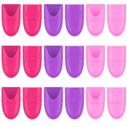 30 Pieces Wearable Nail Caps Silicone Gel Fingernail Polish Remover Wrap Cleaner Reusable Soak Off Caps in Purple, Rosy and Pink for DIY Nail Supplies