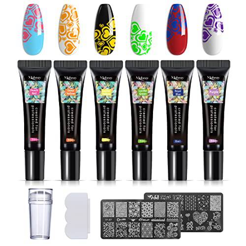 Mobray Nail Stamping Polish Gel, 6PCS Nail Stamper Kit with 1*Head Stamper and 1*Scraper and 2*Leaves Flowers Animal Image Stamping Plate for Nail Art.