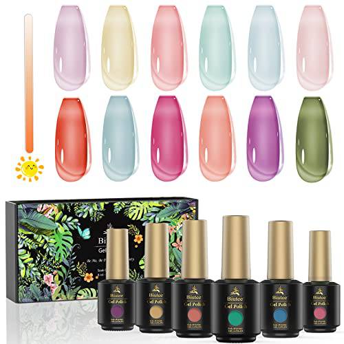 Jelly Gel Nail Polish,Translucent Crystal Jelly Nail Polish Gel,6 Colors Summer Sheer Nail Polish Pink Green Purple Color Changing Sunny and Cloudy Different Effect Soak off Jelly Polish for Nail Art