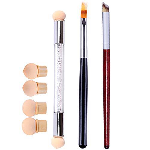 WOKOTO 3Pcs Ombre Nail Art Brush Set Wooden Gel Builder Brush Double Head Nail Gradient Shading Pen With 4 Replaceable Sponge Heads Manicure Tools