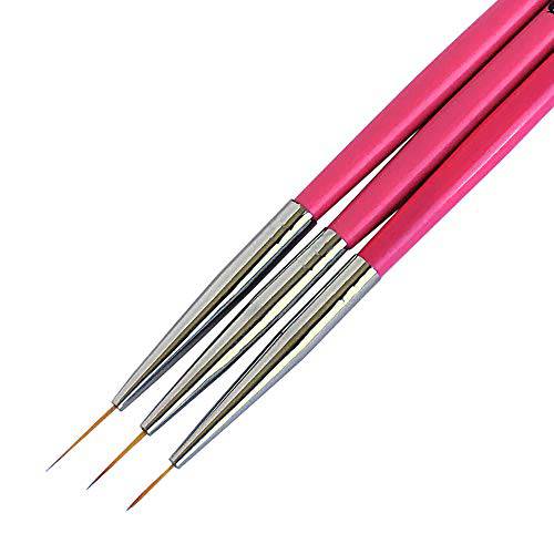Winstonia Super Fine Nail Art Brush Set for Thin Lines, Tiny Details, Fine Drawing, Delicate Coloring. 3 pcs Brushes Kit - BERRY WINE
