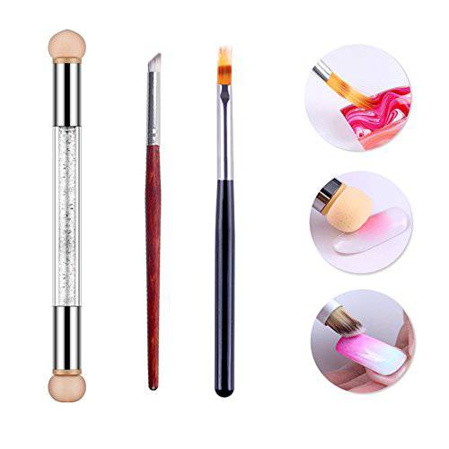 WOKOTO 3Pcs Nail Gradient Sponges Brush Pens Kit With Double Head Nail Sponge Pen Nail Gradient Brushes 3 Different Ombre Brushes For Gel Nails
