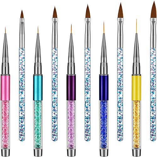 10 Pieces 3D Nail Brushes Set Nail Liner Ombre Brush Nail Painting Design Pen Brushes Acrylic Rhinestone Handles Nail Pens