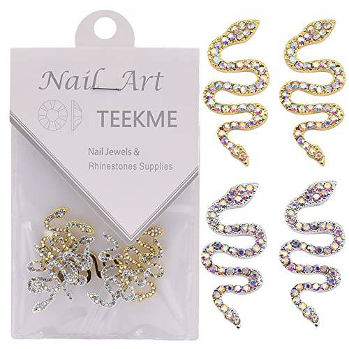10pcs Rhinestone Snake Nail Charm Crystal AB Diamond Gold & Silver Bling Jewelry and Decorations for Acrylic Nails Mix