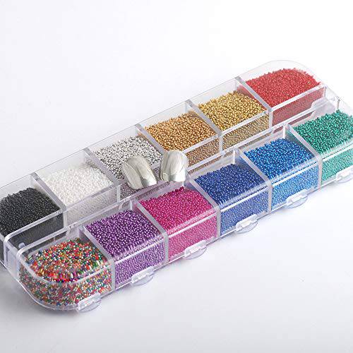 Hisenlee 12 Colors Nail Caviar Beads Micro Ball Micro Crystal Glass Trend Caviar For Nail Art Decorations 1 Box