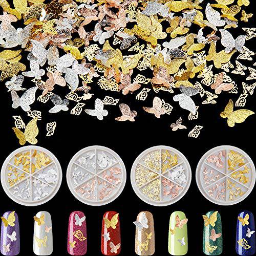 4 Boxes Metal Butterfly 3D Butterfly Flower Charms Metal Nail Glitter Butterfly Stickers 3D Nail Design Decoration for Women Girls Home Salon DIY Nail Design
