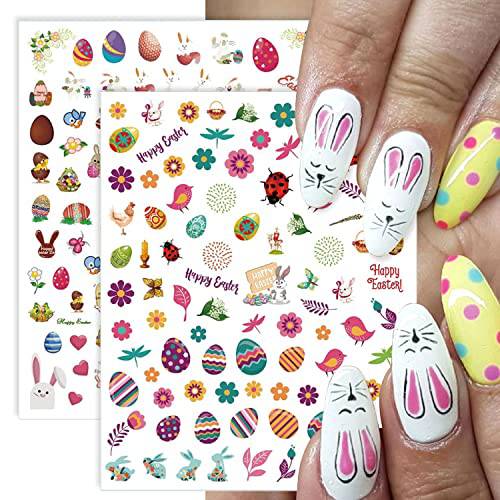 Easter Nail Art Stickers Decals Easter Nail Decorations 3D Self-Adhesive Colorful Easter Eggs Bunny Geometry 3D Slider Sticker Decals for Manicure 6 Sheets (Easter Eggs)