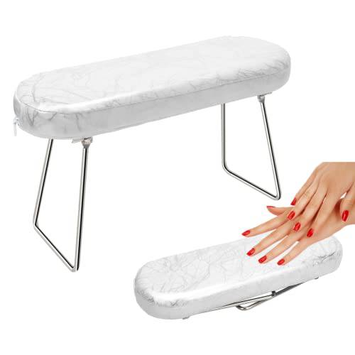 Coldairsoap Nail Pillow Hand Rest with Bracket, Professional Manicure Arm Stand Holder for Nails Art DIY Foldable Microfiber Leather Nail Hand Rest Cushion for Nail Salon Technician (White)