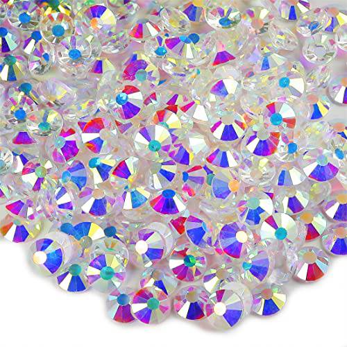 genie crystal ss20 Transparent AB Glue Rhinestones 1440 pcs, 10 gorss 5 mm Unfoiled Aurora Borealis Flatback Rhinestone, Glass gems for Crafts,Nail Art, Bags, Shoes, Clothing