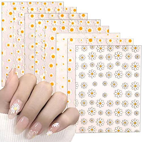 8 Sheets Flower Nail Stickers Decals 3D Elegant Daisy Nail Art Supplies Designer Nail Stickers White Floral Flowers Sunflowers Nail Design for Spring Summer DIY Acrylic Nail Art Decoration