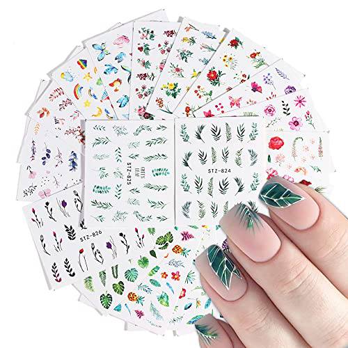 Macute Nail Stickers for Women Nail Art Accessories Decals 29 Sheets Fresh Nail Art Stickers Water Transfer Butterfly Leaf Flamingo Flower Nail Stickers for Fingernails Decor Manicure Decorations