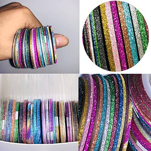 Matte Nail Art Striping Tape Lines,37 Rolls Nail Line Tape Strips for Design Glitter Gold Silver Black Nail Striping Tape Set,1mm 2mm 3mm Fingernail Color Tape Nails Decals Strips