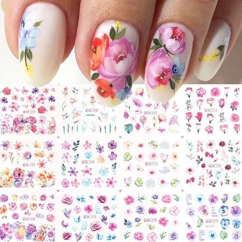 Flower Nail Art Stickers Spring Summer Nail Decal Nail Decoration Supplies Flower Water Transfer Nail Stickers for Women Winter Jasmine Plum Blossom Nail Design for Acrylic Nail Supplies Manicure Tips