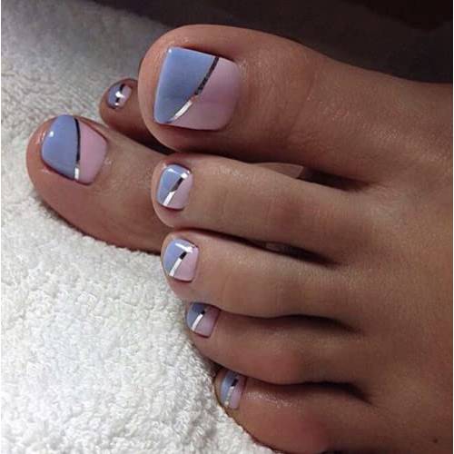 Blufly Glossy Blue Toenails Press on Nails Nude Square Pedicure Foot Fake Nails Acrylic False Nails Tips for Women and Girls (C),24 Count (Pack of 1)