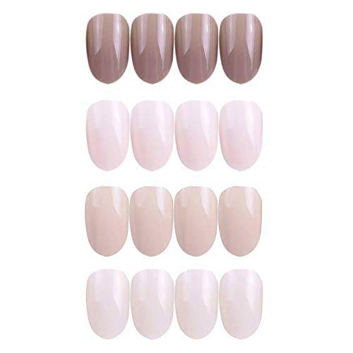 Laza 96 Pcs Colorful Fake Nails 4 Pack Nude Full Cover Oval Short UV Top Coat Artificial Acrylic Nails (No Glue or Tabs Included)