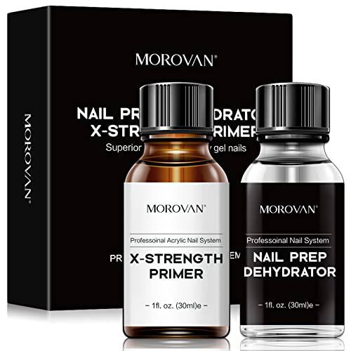 Morovan Nail Primer and Dehydrator for Acrylic Nails, Professional Long-Lasting Acrylic Nail Primer and Dehydrator Set, Fast Air Dry Dehydrator and Primer 30ML/1OZ