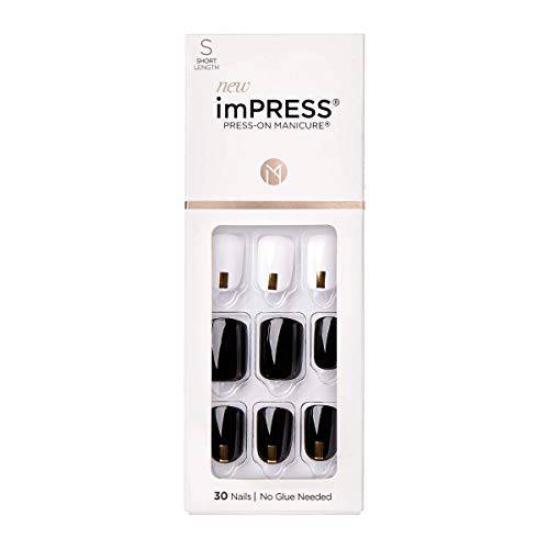 KISS imPRESS Press-On Manicure, Nail Kit, PureFit Technology, Short Press-On Nails, ’Midnight Drive’, Includes Prep Pad, Mini Nail File, Cuticle Stick, and 30 Fake Nails