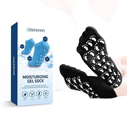 Bennara Moisturizing Soft Gel socks with silicone Gel Lining Infused with Essential oils and vitamin e skin moisturizer for Dry Cracked Heel and feet callus remover Pack of 2 pairs -Black US size 9-11