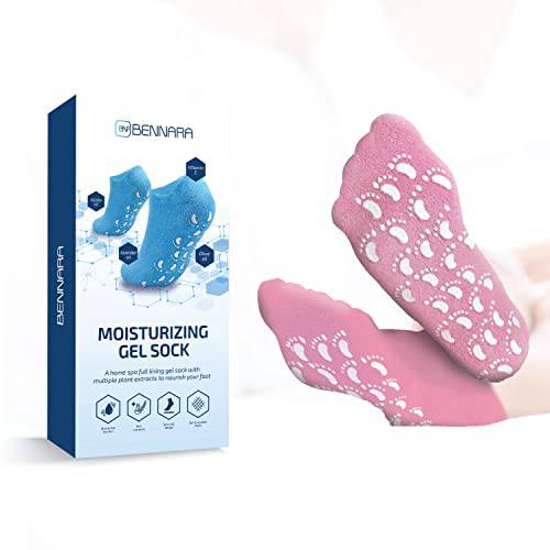 Bennara Moisturizing Soft Gel Socks with Silicone Gel Lining Infused with Essential Oils and Vitamin e Skin moisturizer for Dry Cracked Heel and feet Callus Remover Pack of 2 Pairs - Pink US Size 7-8